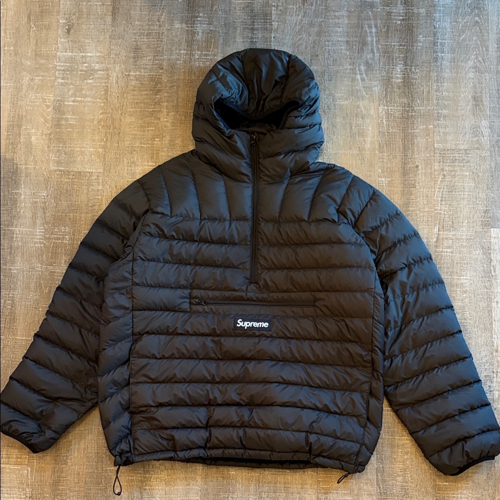 Supreme Black Quilted Half Zip Puffy Jacket